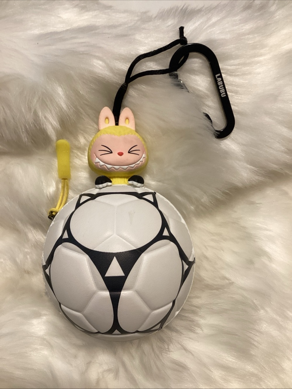 Labubu ,Cute Yellow Bunny Soccer Ball Bag Charm with Carabiner Clip,